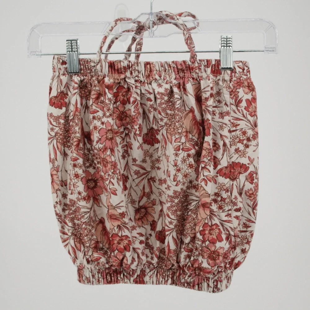 Mia Belle Girls Girl's Pink Floral Halter Bubble Hem Blouse‎ Size 10Y/12Y